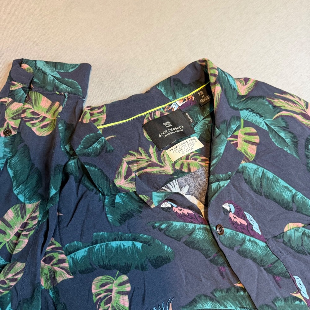 Scotch & Soda Mens Traveler's Shirt Amsterdam Tropical Tiger Viscose Navy Blue M